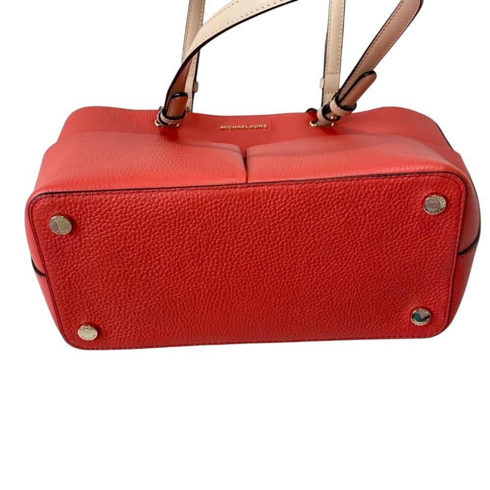 Michael Kors Tote Bedford Pebbled Leather Pocket, Womens Medium Coral-Red - Picture 6 of 9